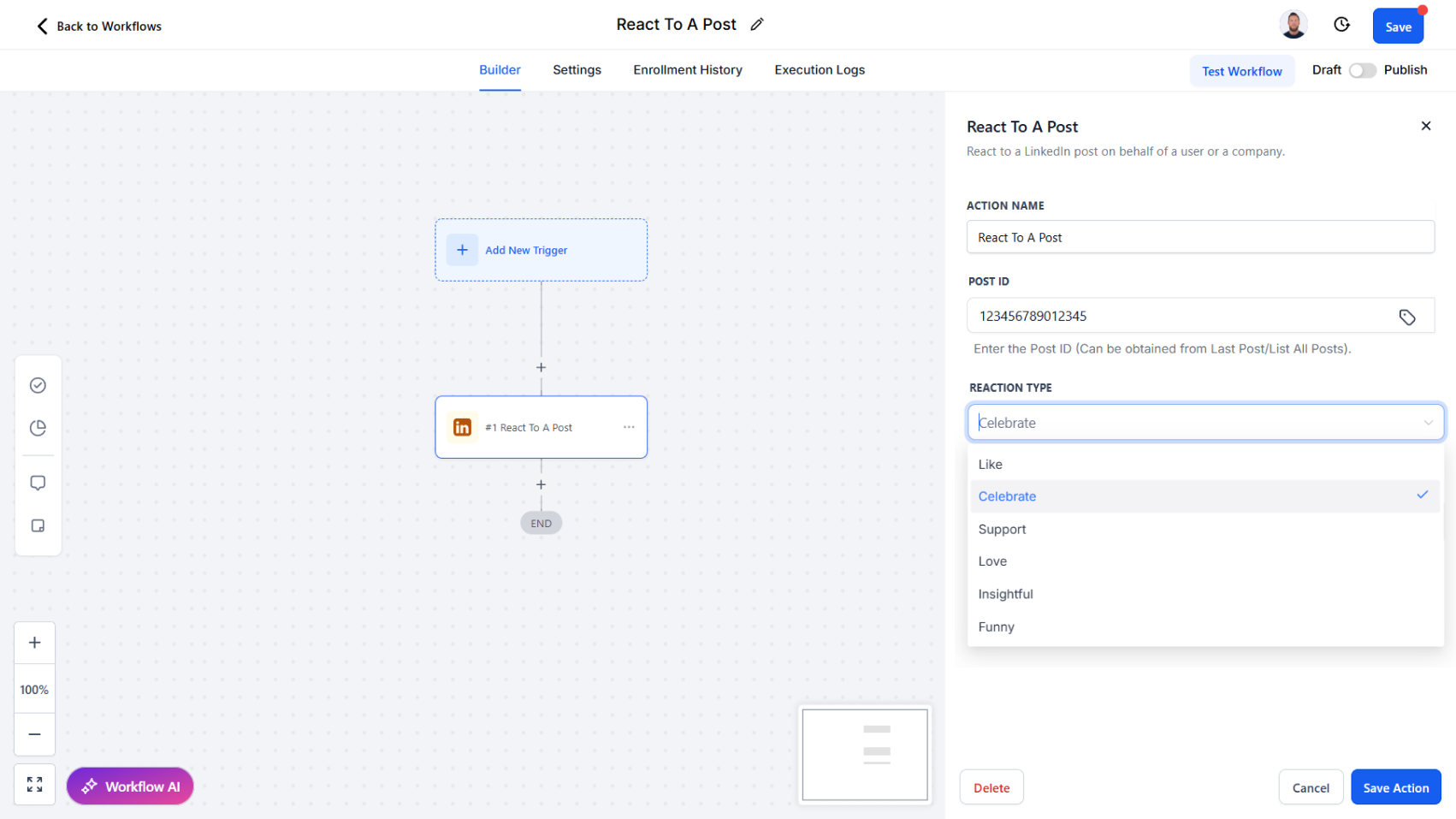 Workflow Action - React to a Post