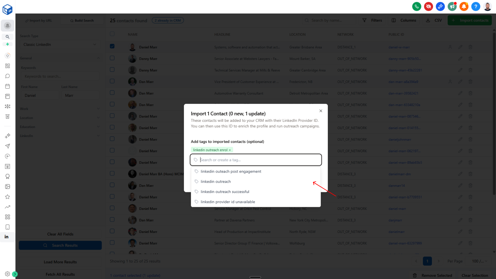 Apply CRM Tags During LinkedIn Contact Import
