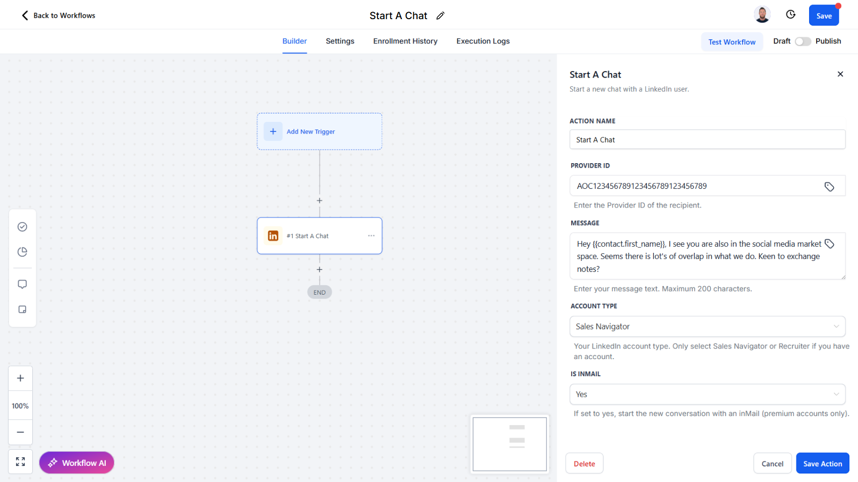 Workflow Action - Start a Chat