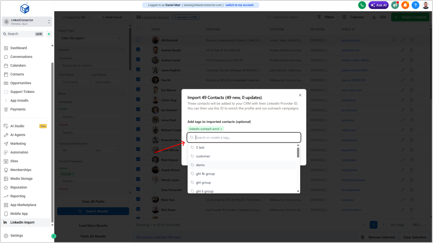 Apply CRM Tags During LinkedIn Contact Import